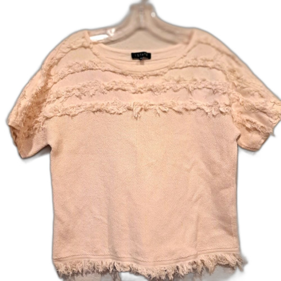 1. State Tops - 1.State Women's White Swan Raw Edge Combed Cotton Frill Short Sleeve Top sz M